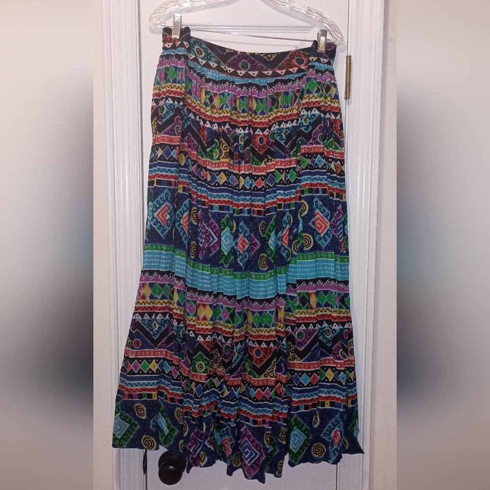 Vintage Lerner 80's Cotton Colorful Pleated Skirt XL